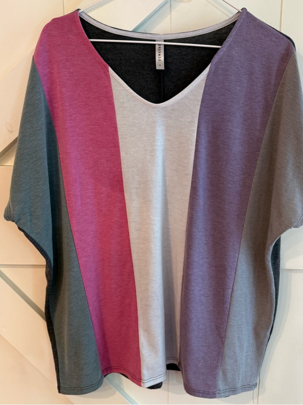 Emerald Colorblock Dolman Sleeve Top Pink Purple Gray Women’s Size M